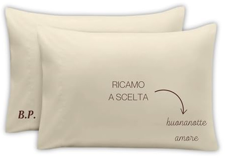 MAYRA Coppia di Federe Personalizzate | Copri Cuscino in 100% Cotone di Alta Qualità | Personalizzabili con Ricamo Nome, Iniziali, Logo, Hotel | Made in Italy | Idea Regalo (Panna)