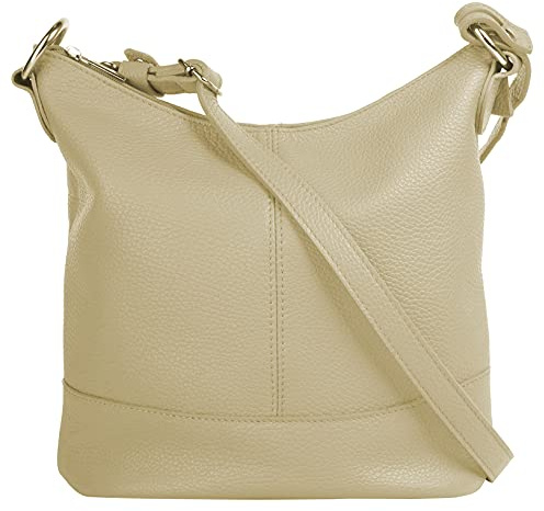 Cluty Umhängetasche Echt Leder Damen Made in Italy, Handtasche, Schultertasche, Crossbody Bag aus Leder beige 021217