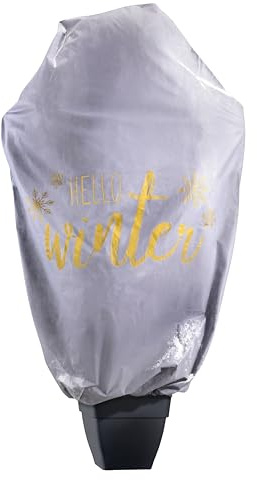 Windhager vinter-dekorativ huva Protect XXL 'Hello Winter, 1,4 x 2 m, grå-blå, 50 g/m², vinterskydd för växter, köldskydd, frostskydd, fleecehuva, växtskydd vinter, UV-stabiliserad