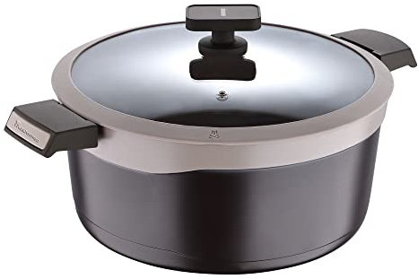 MasterPro - Casserole with Glass Lid, 7l - Gastro Induction Cast Aluminium Pot, Professional Quality, Titanium Non-Stick Coating, Ovenproof