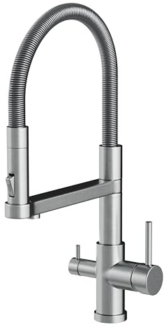 AORA® | STATEMENT INOX 3-vägs vattenkran i rostfritt stål | 360° vridbar köksarmatur av massivt 304 rostfritt stål | diskbänksarmatur för vattenfilter, osmosanläggningar | vattenfilterkran