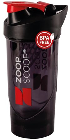 ZoopScoop Protein Shaker Flaska - Svart | Premium gymflaska för Proteinshakes | 700 ml - Läckagesäker - Lätt att rengöra