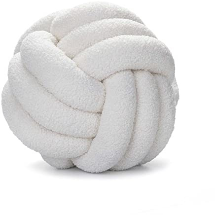 Cyprinus Carpio Teddy Fleece Hand-Woven Knotted Ball Throw Pillow Back Pillow Sofa Throw Pillow Living Room Study Round Cushion Bedside Back(11 INCH, White)