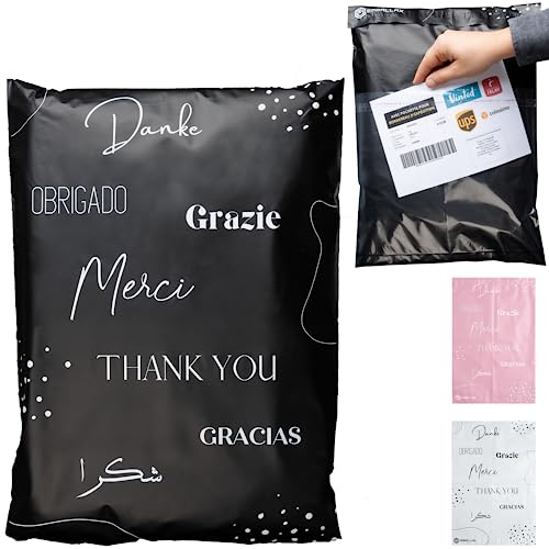 EMBALLAX - 50 Versandtaschen MIT TASCHE FÜR VERSANDETIKETT - L 40x30cm - WIDERSTANDSFÄHIG/WASSERDICHT - Versandtüten für Kleidung - Warensendung Umschlag für Kartons - Versandbeutel - Danke