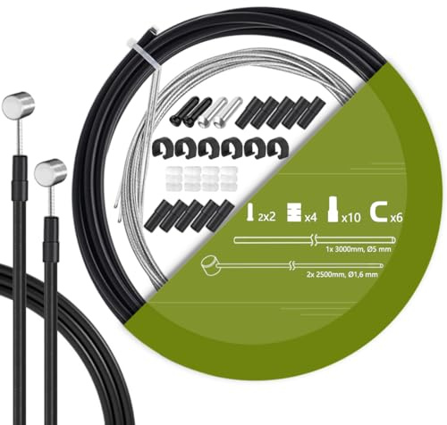 TAPKUA Kit de Câble de Frein de Vélo 2500 mm Avec Gaine Extérieure 3 m Tuyau Pour VTT, BMX, Vélos Pliants, etc