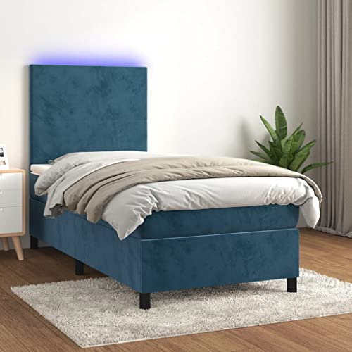 Brokky Boxspringbett mit Matratze & LED Bett Mit Bettkasten Bett Boxspringbett Betten Boxspringbett Mit Matratze Dunkelblau 90x190 cm Samt - 3135979