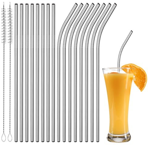 Cannucce in Acciaio Inossidabile, 16 Cannucce Riutilizzabili in Acciaio Inossidabile 304, 8 Cannucce Dritte + 8 Cannucce Curve in Acciaio Inossidabile + 2 Spazzole per la Pulizia