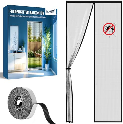 Fliegengitter Balkontür, Magnet Insektenschutz Tür 100x220 cm, Magnetvorhang Fliegenschutz Terassentür - Mückenschutz Türvorhang Kellertür - Fliegenvorhang Terrassentür Ohne Bohren,Schwarz