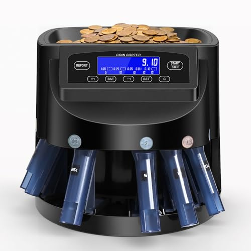 Coin Counter and USD Coin Sorter with LCD Display, Automatic Change Counter for 1￠ 5￠ 10￠ 25￠ $1, 270 Coins/min, 300-Coin Capacity, Coin Sorter and Wrapper Machine for Fast & Accurate Sorting