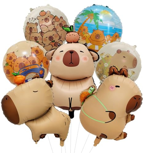 7 Piezas Globos Capybara, Marrón Globos Capibara, Globo de Papel Aluminio Animales para Decoración Fiestas de Cumpleaños Niños