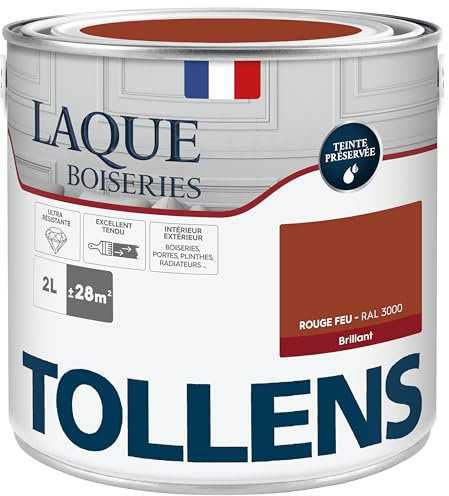 Tollens - Peinture, Laque, Ultra Résistante, Multisupport, Brillant Rouge Feu, 2L = 28m2