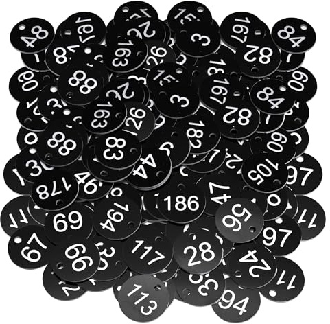 Aramanara 1-200 targhette numerate in plastica incise, piccoli dischi identificativi, numeri da tavolo con foro per armadietti esterni, hotel, ristoranti (nero)