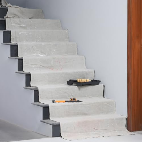 Staircase Cotton Dust Sheet for Decorating/Painting, Pack of 2 (24ft X 3ft) | Shields Surfaces During Renovation, Ideal for Runners, Corridors & Construction; Protects Against Dust, Debris & Paint