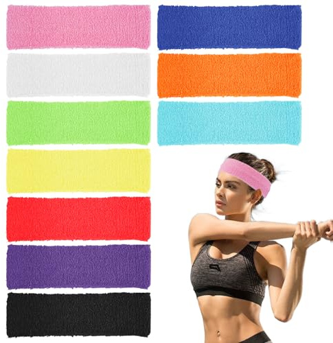 HJYIMYI 10 Piezas Cinta Sudor Cabeza,10 Colores Diadema Frente,Absorbente,Cinta Sudor Cabeza Hombre, Transpirable,Diadema para el Sudor Mujer,para Correr,Yoga,Fitness,Tenis y Baloncesto,Etc.(17cm)