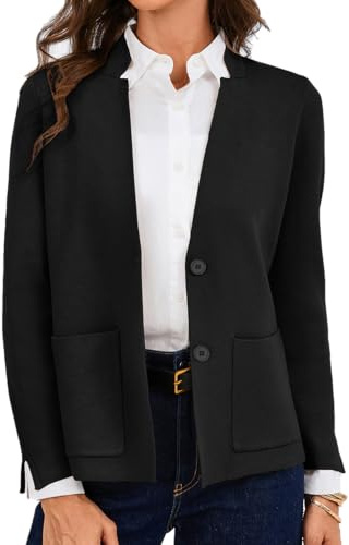 GRACE KARIN - Blazer da donna eleganti, con scollo a V e bottoni, cardigan per l'autunno, giacca in maglia con tasche, Nero , L