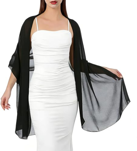 CATASTRBT Sciarpa Donna Elegante Scarf in Chiffon Sciarpina Leggera Nozze Semplice Lungo Coprispalle per Matrimonio Sposa Cena Festa Festival (C)