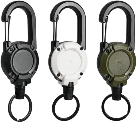 3 Unids Llavero Retractil Cordon Acero 64 Cm, Llavero Extensible Retractil Mosqueton, Llavero Extensible Blanco Negro Verde Militar, Soporte Tarjetas Identificacion, Llaves Herramientas
