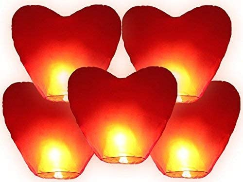 Sky Lanterns,JRing Red Heart Shape Sky Lanterns, Traditional Chinese Flying Glowing Lanterns for Birthday Wedding New Year and All Celebrations (5Pack)