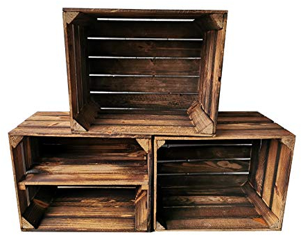 Alte geflammte Obstkisten / Holzkisten mit Zwischenboden LANG verarbeitet - Ideal für den Möbelbau - Tolle Set-Angebote (3er Set / 1 x Boden Lang)
