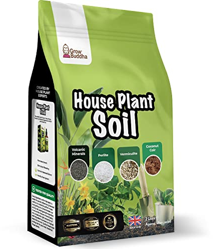 Grow Buddha Houseplant Soil - Natural Indoor Houseplant Potting Compost Mix - Enriched with Special Nutrients - House Plant Potting Soil Compost Mix for Indoor Plants - Healthy Indoor Plant Soil (2L)