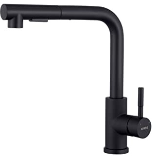 KINSE Küchenarmatur mit ausziehbarer Brause, Edelstahl Spültischarmatur Küche, 2 Strahlarten, 360° schwenkbar, Schwarz