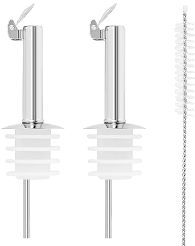 Flaschenausgießer mit Kläppchen, 2 Stück Öl-Ausgießer für Flaschen mit bürste, Spirituosen-Ausgießer Edelstahl Konische Weinausgießer Flaschenausgießer Universal für Öl Spirituosen Cocktails Wein