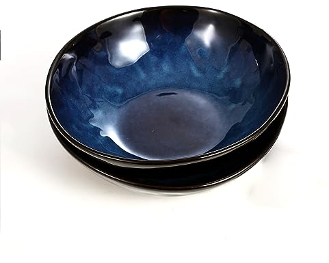 Bidesen Porzellan Salatschüssel Keramik Suppenschüssel Große Ramenschüssel Nudelschüssel Müsli Dessertschüssel Haferflockenschüssel Teller Obstschüssel Servierschüssel-Blau (S-2er-Pack)