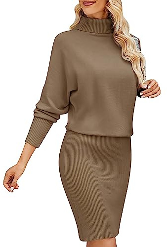 MJGkhiy Vestito Donna Invernale in Maglione Curvy Knit Vestiti Elegante Girocollo Midi Abito Capodanno Dress Caldo Abiti da Festa Cerimonia Tinta Unita Vestiti di Lana Abbigliamento Saldi