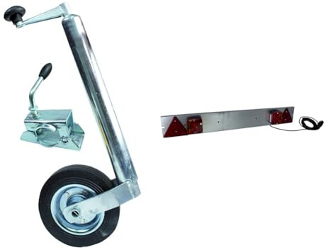 XL PERFORM TOOLS 553928 Roue Jockey avec Fourche Diamètre 48mm + Bride Remorque & 554711 Rampe de Signalisation Remorque, Feux 4 Fonctions, 1 m, Argent