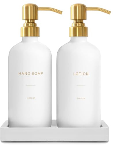 Prus Waso Gold Soap Dispenser Bathroom Set, Hand and Lotion Dispenser with Stainless Steel Pump, Perfect for Modern Bathroom Decor. (Gold)