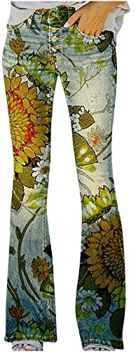 Pantalones Vaquero Mujer Jeans Moda Slim Fit Mezclillas Casual Pantalones Largo Campana Estampado elástico Denim Retro Verano otoño Talla Grande Deportes Cintura Alta Original Pant 2024
