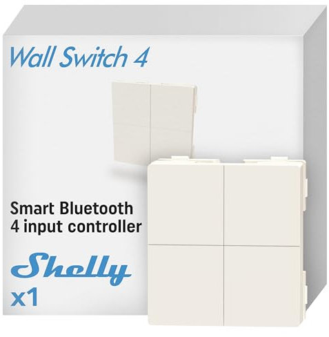 Shelly BLU Wall Switch 4 - Bluetooth-Schalter, Кeine Verkabelung Еrforderlich, Lichtschalter, Multi-Klick, Alexa & Google Home, Bluetooth Gateway Erforderlich, Wandschalterrahmen Nicht Enthalten