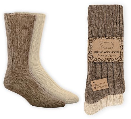 Wonky Line Calcetines Lana 100% Natural Unisex Pack 2 Pares Gruesos Térmicos Invierno Transpirables Termorreguladores Hombre Mujer Casa Botas Frío - Gris Oscuro&Natural - 43-46