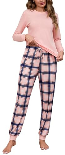 Aseniza Pyjamas, dam, lång bomull, pyjamas-set, långärmad, nattkläder med fickor, hemmadräkt för vinter, sovkläder, tvådelad, apelsin, L
