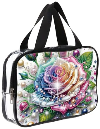JICFDAO Neceser de cosméticos DIY con asa, 25,5 x 18,5 cm, para pintura de diamantes, bolsa de aseo para mujer, pintura de diamantes, impermeable, neceser de maquillaje, bolsa de aseo para viajes