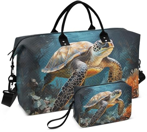 Sea Turtle Quilted Travel Bags Weekender Duffle Bags With Toiletry Bag Carry on Overnight Duffels Yoga Gym Bag for Airplanes Business Sports