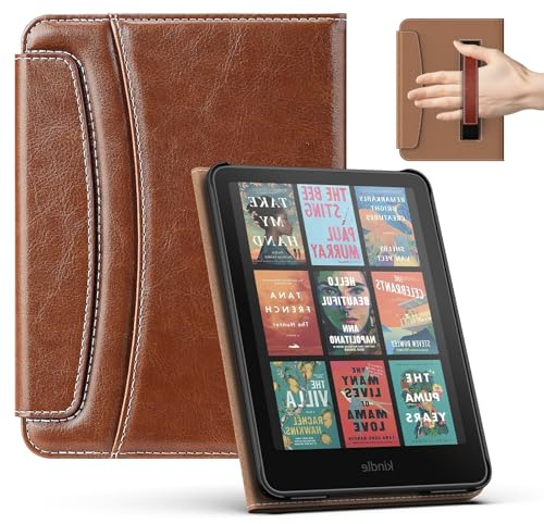 MoKo Étui en Cuir pour Kindle Paperwhite 7 Pouces 12e Gén. 2024 et Colorsoft Signature Edition 2025, Housse Kindle Paperwhite avec Coque en PU, Fermoir Magnétique Dragonne et Porte-Cartes, Marron