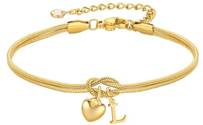 TINGN armband guld kvinnor flickor – 18K guldpläterad knut armband med bokstäver personligt hjärta hänge armband kärleksknut armband best man gåvor för kvinnor flickvän flickor