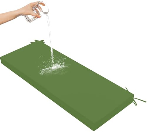 Cojín impermeable de 3 cm de grosor, antideslizante, lavable, para uso en interiores y exteriores, banco de jardín y cocina, color verde hierba, 130 x 30 x 3 cm
