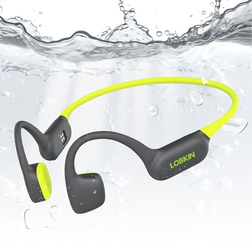 LOBKIN Cuffie Conduzione Ossea Nuoto, IPX8 Impermeabili Auricolari Piscina Nuoto Bluetooth 5.4, Cuffie Subacquee con Lettore MP3 da 32G, Wireless Auricolari per Nuoto, Surf, Corsa, Ciclismo
