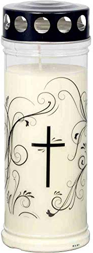 Grabkerze - Gedenkkerze Weiss mitBlack Ornament Dauerbrenner 7 Tage