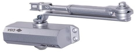 CISA Serie 604 - Chiudiporta a Cremagliera con Arresto 16046103097 - Chiudiporta con Velocità di chiusura Regolabile - Finitura Grigio Alluminio - Per Porte Max 85 kg