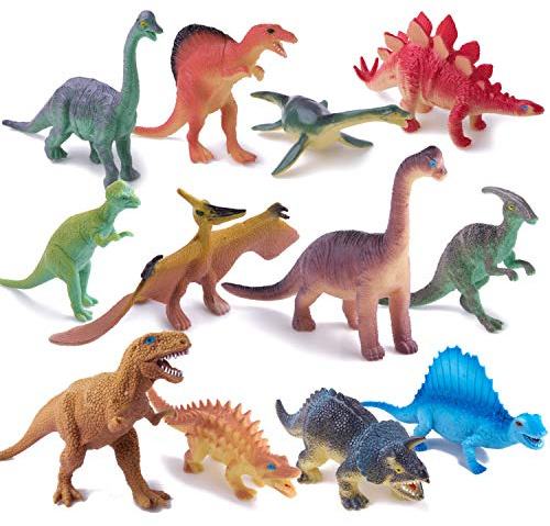 Peruser Dinosaurs Toys 12-Pack 5 to 7 Realistic Dinosaur Figures with Dinosaur Book, Kids and Toddlers - Great Gift Set, Birthday Present, or Party Favor!