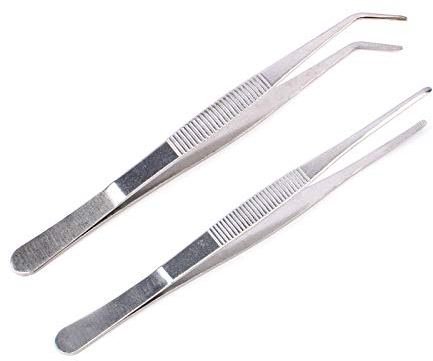 2pcs Stainless Steel Tweezers All-Purpose Forceps Professional Tweezers Tongs and Comfortable Ridged Handle Feeding Straight Tweezer for Aquatic Pets or Corals Crafting Cooking Repairing