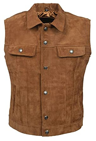 Chaleco de piel de cordero para hombre, color marrón, Brown - Suede Vest, Large