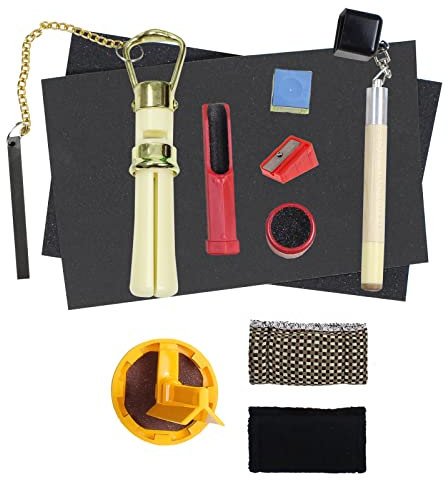 PolyMath Snooker Cue Repair Kit, 10 Pieces Cue Tips, Sanding Tool, 2 Pieces Billiard Gloves, Left and Right Hand, Free