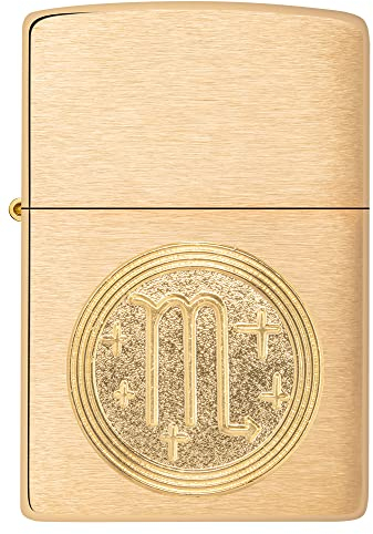Zippo Briquet Tempête - Emblème Scorpion, Zodiaque - Finition Laiton Brossé - Rechargeable - Réutilisable - Design Coupe-Vent - Coffret Cadeau Fabriqué aux États-Unis - Exclusivité Amazon
