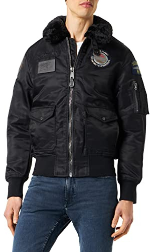 Schott NYC OHARAVINTRS - Chaqueta de piloto con insignias y COL de piel sintética, extraíble, color negro, M adulto