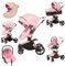 Prokoke Kinderwagen 3 in 1, Buggy aus Leder mit Verstellbarem Sitz mit 360°-Drehung, Kinderwagen mit Rahmen Aluminiumlegierung, Kombikinderwagen 3 in 1 mit Einem Klick Faltbar Design (906 Pink)