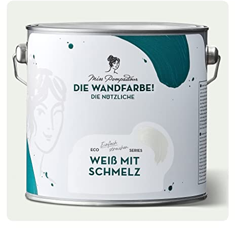 MissPompadour abwaschbare Wandfarbe Weiß mit Schmelz 2,5L - hohe Deckkraft & Ergiebigkeit - matte, scheuerbeständige Innenfarbe - geruchsarm, wasserbasiert, atmungsaktiv - Die Nützliche